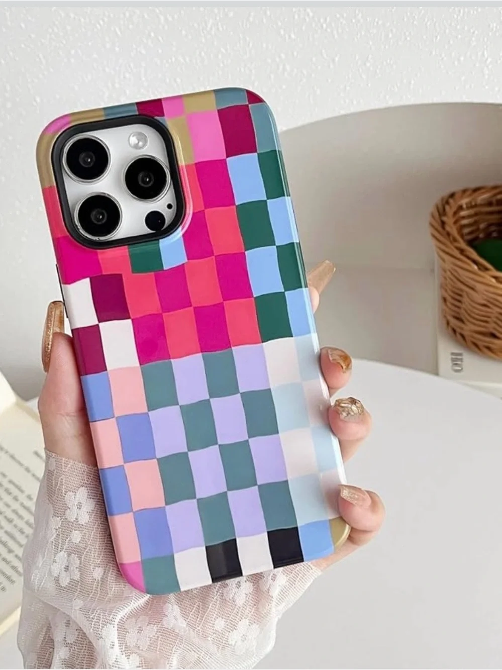 branple iPhone 14 Pro Case Colorful Checkered Plaid Slim Shockproof Cover NEW